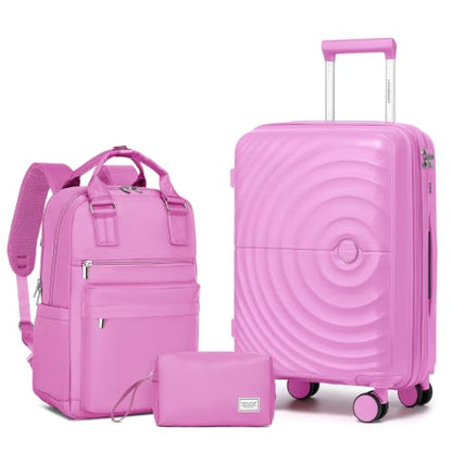 LARVENDER Expandable Carry On 3 Piece Luggage Set with Backpack 20 Inch - color: Berry, style: 3 Piece Sets