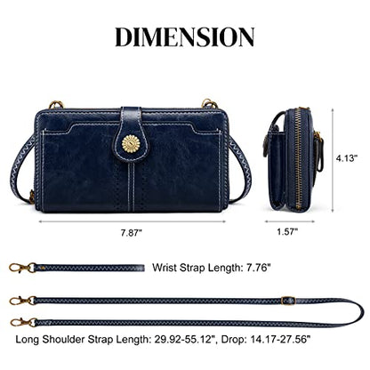 S-ZONE Crossbody Bags for Women Phone Purse RFID Blocking with 2 Straps - color: Dark Blue