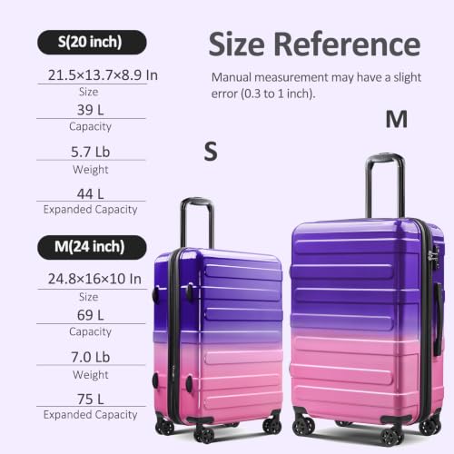 Luggage 2 Piece (20in/24in) Expandable Luggage with Spinner Wheels - color: Midnight Berry, size: 2 Set (20/24In)