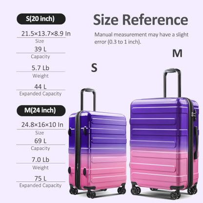 Luggage 2 Piece (20in/24in) Expandable Luggage with Spinner Wheels - color: Midnight Berry, size: 2 Set (20/24In)