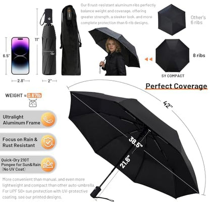 SY COMPACT Travel Umbrella - Windproof Automatic Compact Umbrellas for Rain - color: Dark green