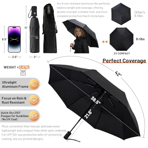 SY COMPACT Travel Umbrella - Windproof Automatic Compact Umbrellas for Rain - color: Dark green