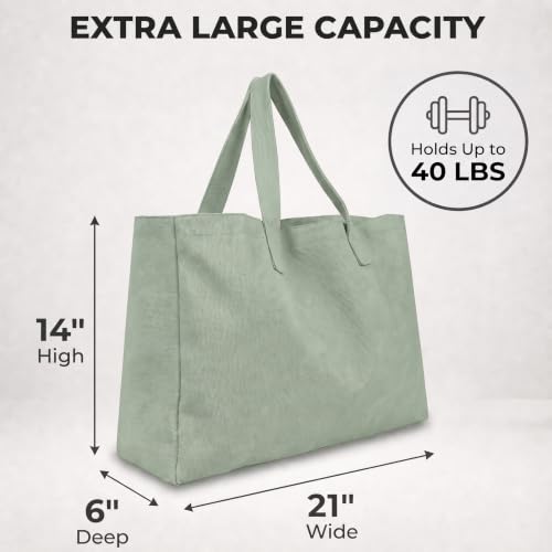 Extra Large Canvas Tote Bag - color: 03-zipper-pocket-green