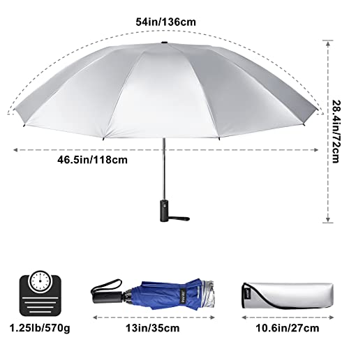 G4Free UPF 50+ UV Protection 54 Inch Large Reverse Portable Travel Umbrella - color: UV-Blue/Silver