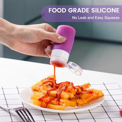MICEBAY 2 oz Condiment Squeeze Bottles, Leakproof Salad Dressing Container - color: Purple, size: 2 OZ