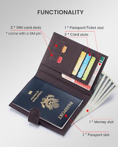 Karmiir RFID Passport Holder Travel Wallet for Women, Leather Passport Cover with Card Holders SIM Slots, Zippered Coins Pocket and Cash Slot Slim Compact Travel Wallet (Coffee) - color: Coffee