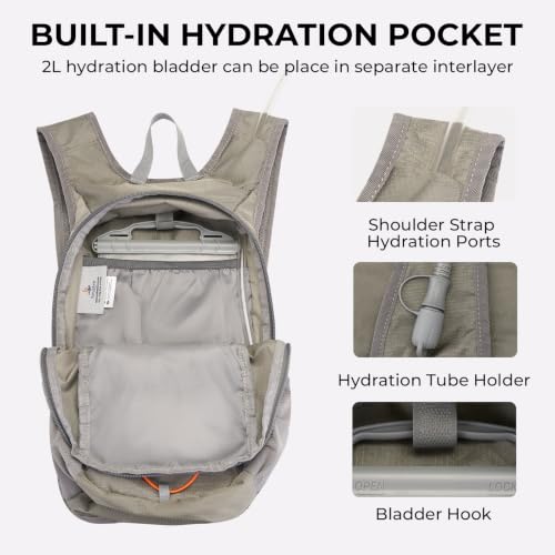 14L Small Hiking Backpack, Packable Travel Daypack for Men Women - color: Grey