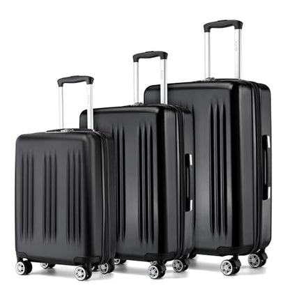 Kono 3 Piece Luggage Set 20/24/28inch Hardshell Expandable TSA Locks, Black - color: Black, size: 3 Piece Set (20"/24"/28")