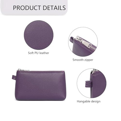 Small Makeup Bag for Purse, Leather Cosmetic (Anemone Purple) - color: PU/Anemone Purple