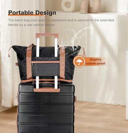 Luggage Sets 5 Piece Polycarbonate Hard Shell Suitcases Airline Approved, Lightweight Luggage with Spinner Sheels TSA Lock, YKK Zippers, Suitable for Family Black(20/24/28/DB/TB) - color: Black, size: 20"/24"/28"/DB/TB-Non-Expandable