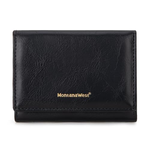 Montana West Wallet Women Small Trifold Wallet RFID Blocking Minimalist Wallets with ID Window - color: Black