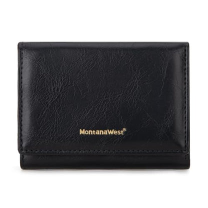 Montana West Wallet Women Small Trifold Wallet RFID Blocking Minimalist Wallets with ID Window - color: Black