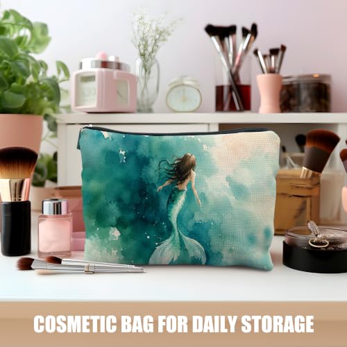 Ocean Beach Teal Mermaid Cosmetic Makeup Bag for Women - color: Ocean Beach Teal Mermaid