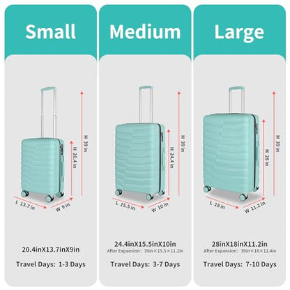 WireHot 3-Piece Hardshell Travel Luggage Set, Mint Green, 20in/24in/28in - color: Mint Green, size: 20in/24in/28in (3-Piece Set)