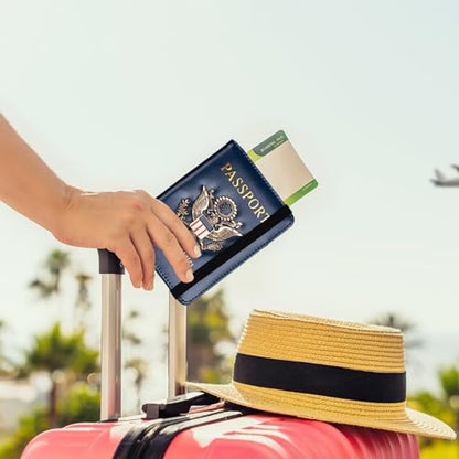 TOURSUIT RFID Blocking Passport Holder, Leather Travel Wallet, Dark Blue - color: Dark Blue