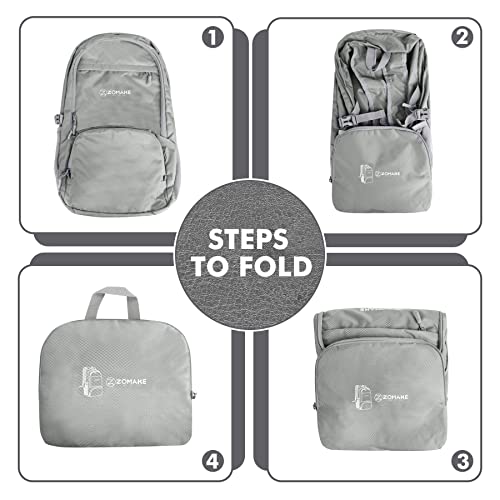 ZOMAKE Lightweight Packable Backpack 30L, Foldable Travel Hiking Daypack - color: Sliver Grey