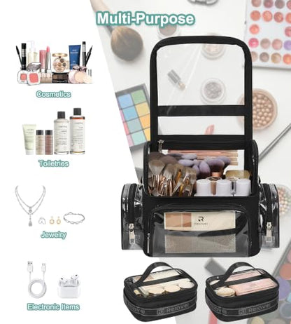 Professional Makeup Brush Bag With 2 Mini Pouches Makeup Brush Holder - color: clear with 2 small bags, size: S
