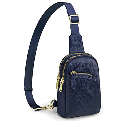 S-ZONE Genuine Leather RFID Blocking Small Sling Bag Women Crossbody Fanny Packs - color: Blue, size: Small