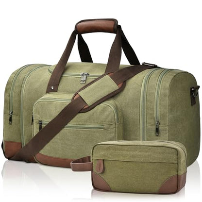 Litvyak 50L Canvas Duffle Bag for Travel Weekender Gym Overnight Carry-on - color: Army Green