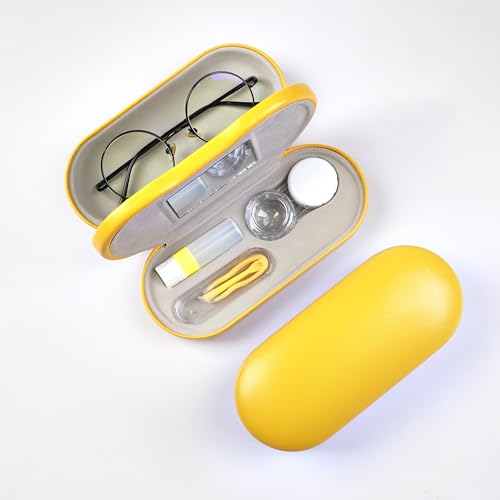 Eyeglass Case Double Sided Travel Size Portable Contact Lens Box 2 in 1 - color: E-Yellow