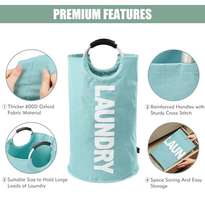DOKEHOM 125L X-Large Laundry Basket Bag, Collapsible Hamper, Light Blue - color: Light Blue, size: 125L