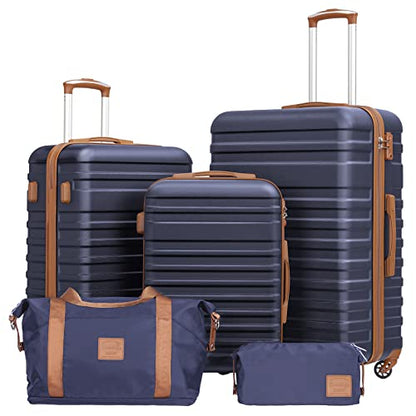 Coolife Luggage Set Hardside Suitcase,5 piece,Navy(DB/TB/20/24/28) - color: Navy, size: 5 piece set