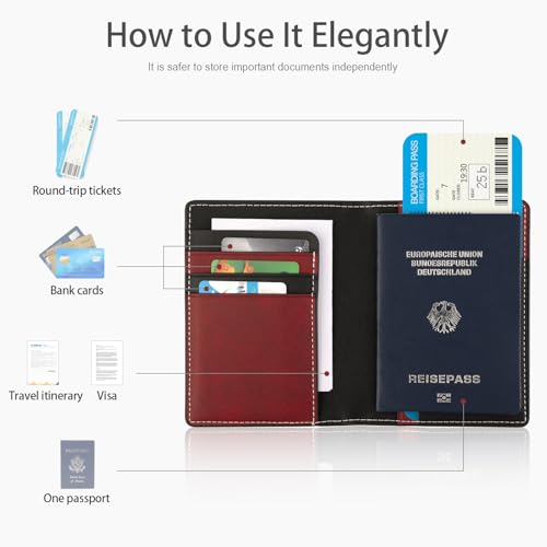 Lychii RFID-blocking Passport Holder Cover, Slim PU Leather Passport Wallet - color: Black/Red