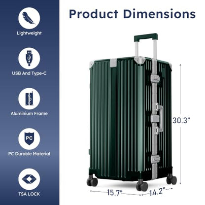 ALPHA CAMP Trunk Luggage 28 Inch with Aluminum Frame Zipperless Suitcase - color: Green, size: 28 Inch