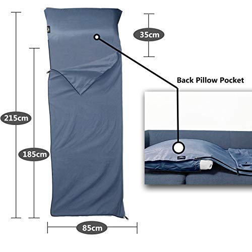 Frelaxy Sleeping Bag Liner, XL Travel Sheet for Camping, Hotels and Hostels - color: Navy - Full-Length Zipper