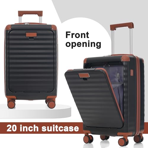 Merax Hardside Luggage Set,5 Piece Front Opening Suitcase Set.Black - color: Black and Brown, size: 5 Piece(20/24/28/DB/TB)