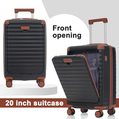 Merax Hardside Luggage Set,5 Piece Front Opening Suitcase Set.Black - color: Black and Brown, size: 5 Piece(20/24/28/DB/TB)