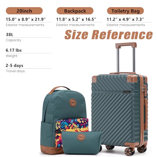 Cosbarn Carry On Luggage 22x14x9 Airline Approved,3 Piece Luggage Set - color: DarkGreen, size: 3 Piece Sets (20/BP/TB)
