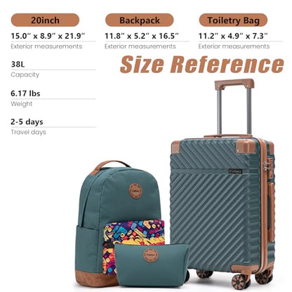 Cosbarn Carry On Luggage 22x14x9 Airline Approved,3 Piece Luggage Set - color: DarkGreen, size: 3 Piece Sets (20/BP/TB)