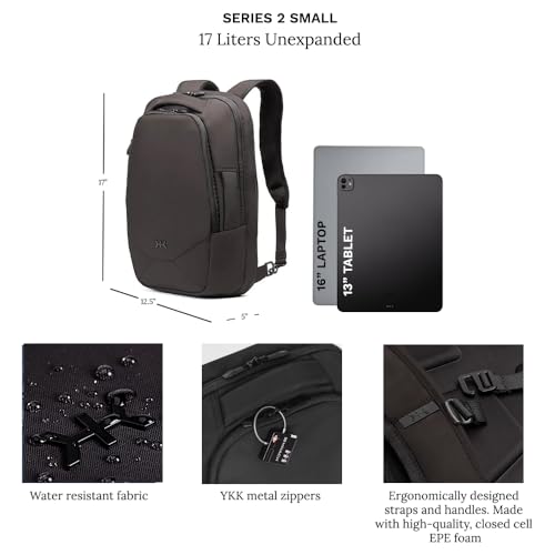 Knack Series 2 Small Travel Backpack 16-Inch Laptop, Expandable 17-27L - color: Black, size: Small Backpack