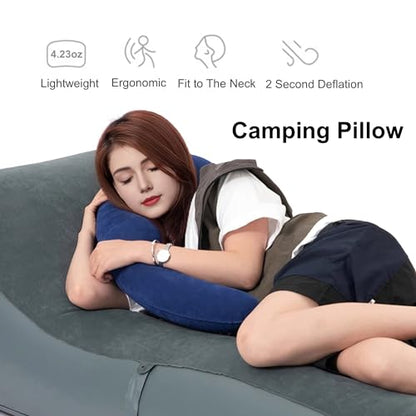 Inflatable Travel Body Pillow, Airplane Neck pillow For Long Flight - color: Navy