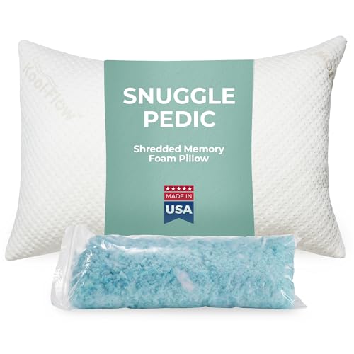 Snuggle-Pedic King Size Shredded Memory Foam Sleeping Pillow - Cooling Supportive Neck & Spine Alignment for Side Sleepers, Maternity Relief, Posture Correction & Dorm Use - USA Quality - size: King - Supreme