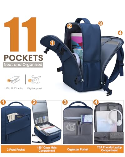 Capolo Travel Laptop Backpack Women Carry On Backpack Weekender Travel Bag - color: Navy Blue, size: Large
