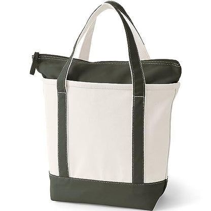 Lands' End Zip Canvas Tote - color: Natural/Dark Olive Green, size: Large Long Handle