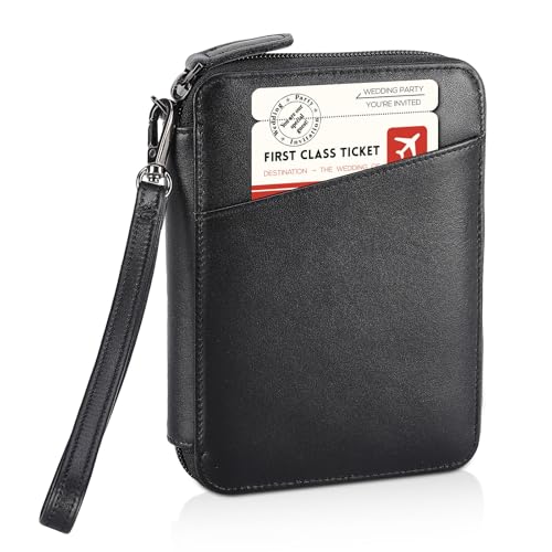 Polare Napa Leather Family Passport Wallet for 4 Passports, RFID Blocking Bifold Passport Cover Travel Document Organizer Holder (A-Black) - color: A-Black