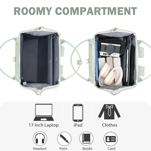 EMPSIGN 17 Inch Laptop Backpack for Women, Beige-Light Green - color: Beige/Light Green