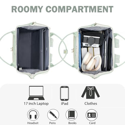 EMPSIGN 17 Inch Laptop Backpack for Women, Beige-Light Green - color: Beige/Light Green