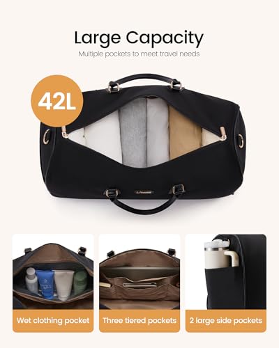 LOVEVOOK Garment Bags for Travel,3 in 1 Garment Duffle Bags with Shoe Pouch - color: Black-1, size: Large-3 Pcs