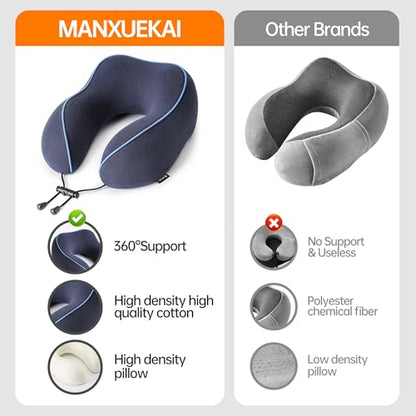 Travel Neck Pillow for Sleeping,100% Pure Memory Foam, Soft Head Support - color: Navy Blue