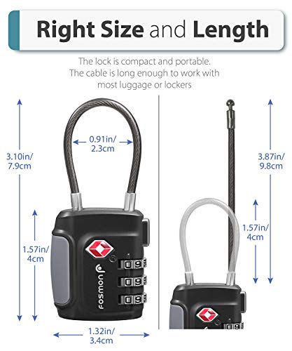 Fosmon TSA Approved Luggage Locks, Cable Suitcase Travel Lock, 3 Digit Long Shackle Combination Padlock, Wire Lock for Gym Locker, Backpack Anti Theft - style: 4 Pack - Multicolor