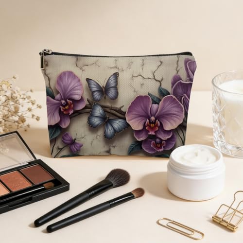 Purple Orchid Makeup Bag, Butterfly Cosmetic Bags Travel Organizer Bag - color: Multicolor 0057