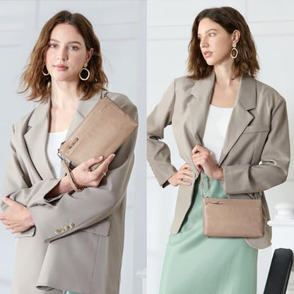 befen Genuine Leather Wristlet Clutch Wallet Purses with RFID Blocking - color: Nude