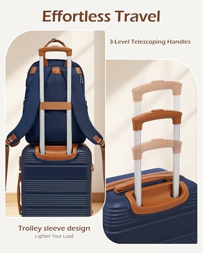 LONG VACATION Luggage Sets with Spinner Wheels, Carry on Suitcase 3 Piece - color: NAVY, size: 3 piece set(BP)