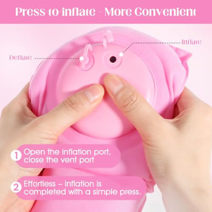 Inflatable Neck Pillow, Portable U-Shaped Travel Pillow with Adjustable Snap Pink - color: Pink