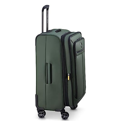 DELSEY PARIS Sky Lite 24-Inch Medium Lightweight Check-In Luggage - Water-Resistant Polyester, Dual Spinner Wheels, Multiple Exterior Pockets, Green - Softside Bag for Easy Travel - size: Checked-Medium 24 Inch