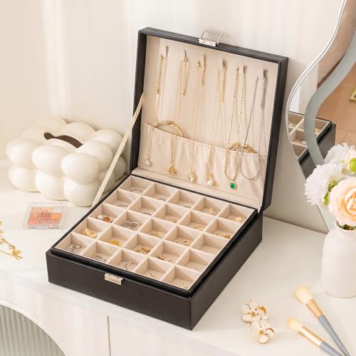 Frebeauty 50 Grid Earring Holder Organizer,2 Layer Jewelry Box for Women - color: Black